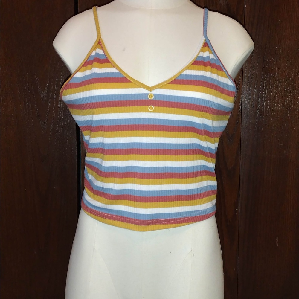 Multi color striped rib knit tank top